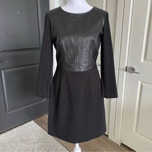Club Monaco Black Leather panel Long Sleeve Dress Size 8